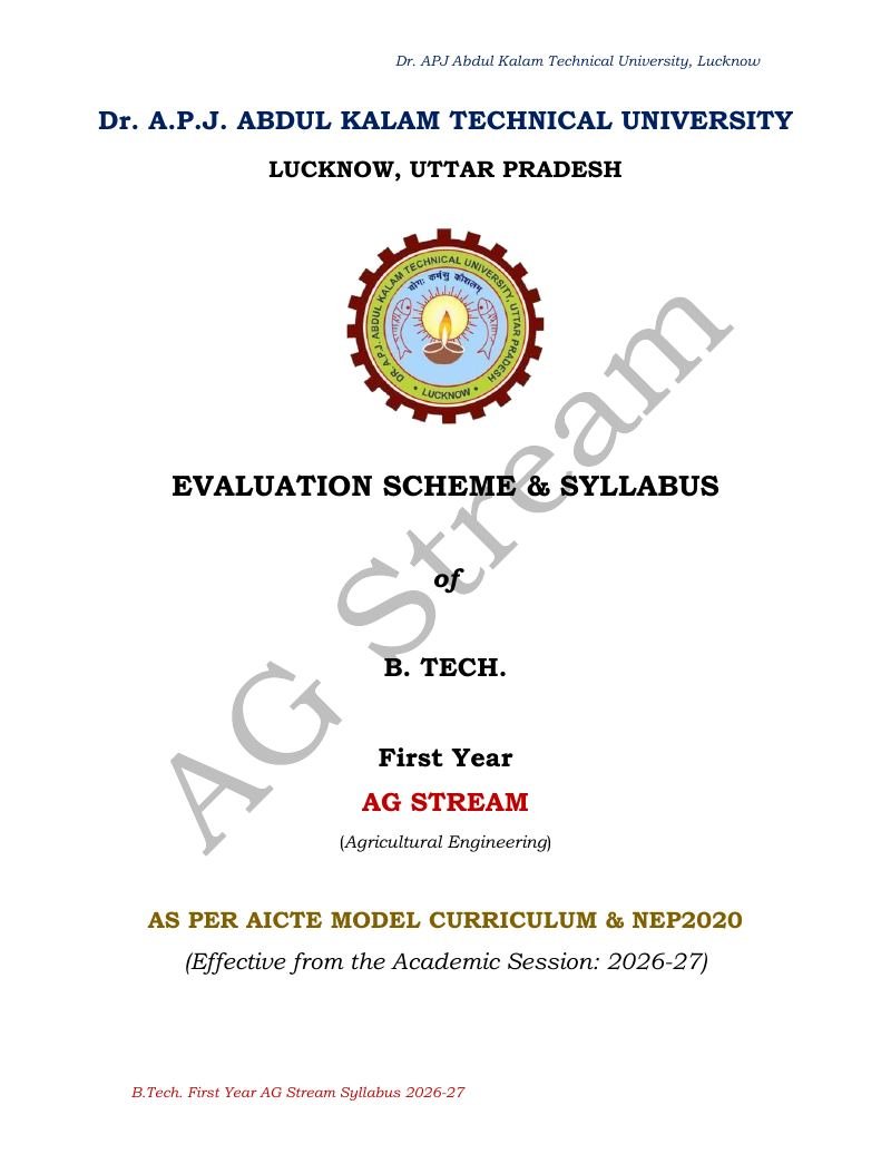 Cover of AKTU AG Stream Syllabus 2026-27 PDF Download (B.Tech 1st Year)