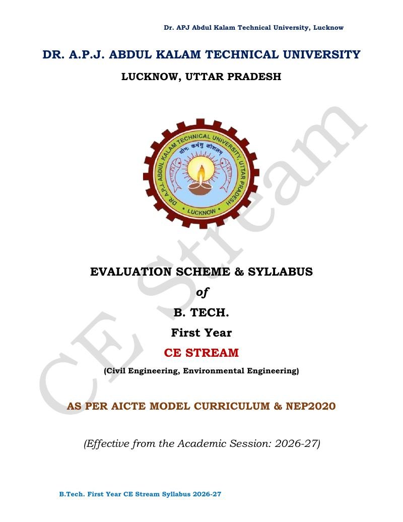Cover of AKTU CE Stream Syllabus 2026-27 PDF Download (B.Tech 1st Year)