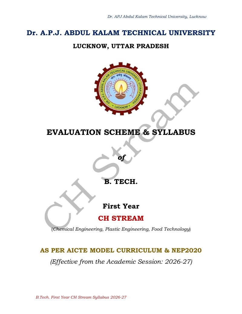 Cover of AKTU CH Stream Syllabus 2026-27 PDF Download (B.Tech 1st Year)