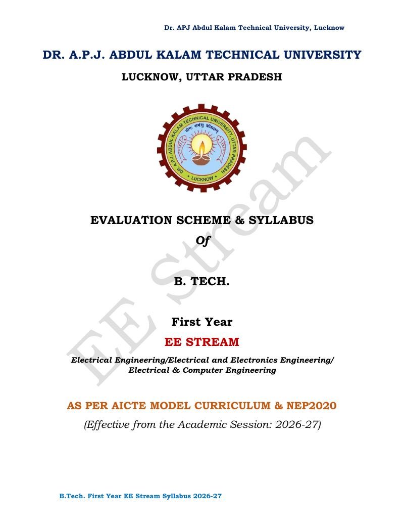 Cover of AKTU EE Stream Syllabus 2026-27 PDF Download (B.Tech 1st Year)