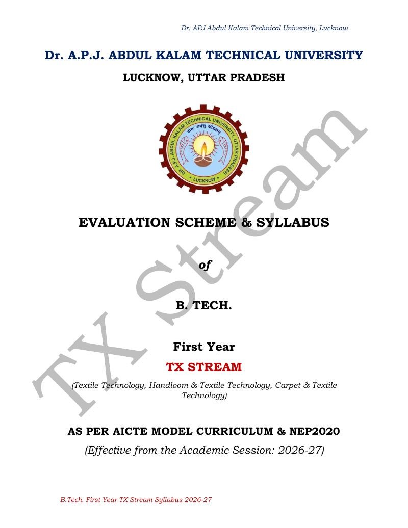 Cover of AKTU TX Stream Syllabus 2026-27 PDF Download (B.Tech 1st Year)